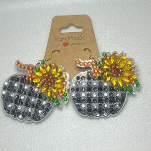 Handmade Bejeweled Sunflower Pumpkin Earrings